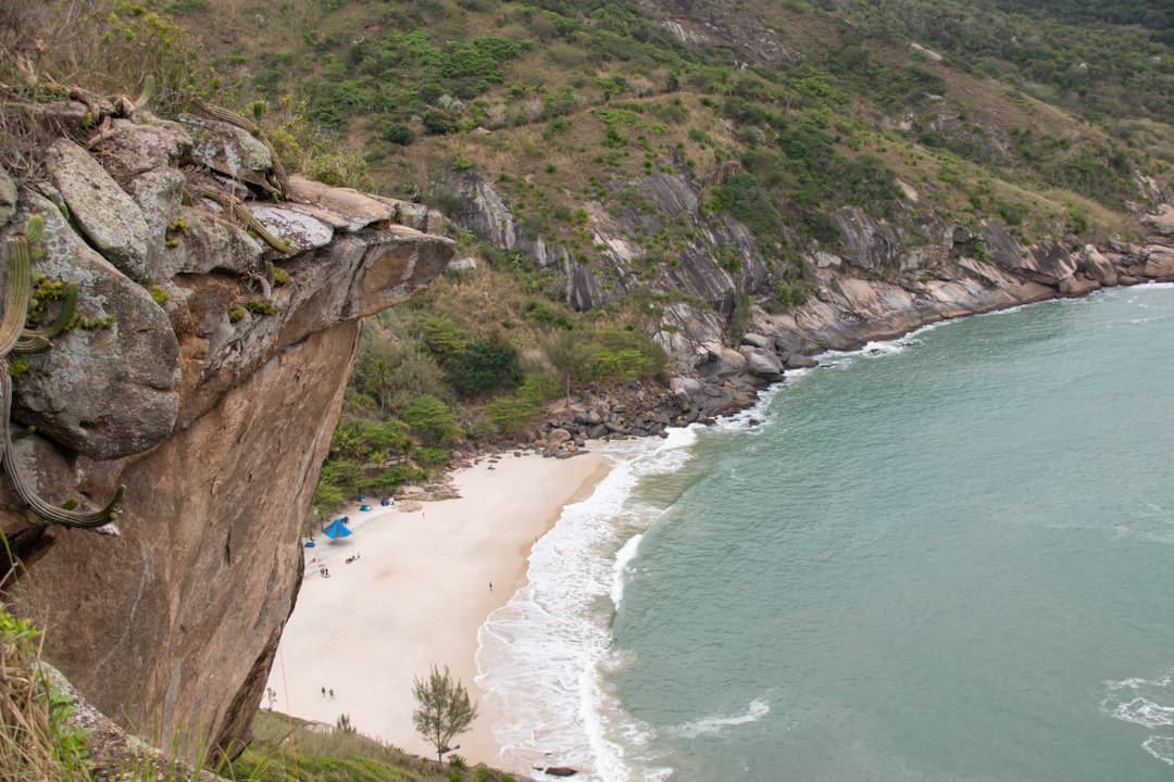 a beach with people on it