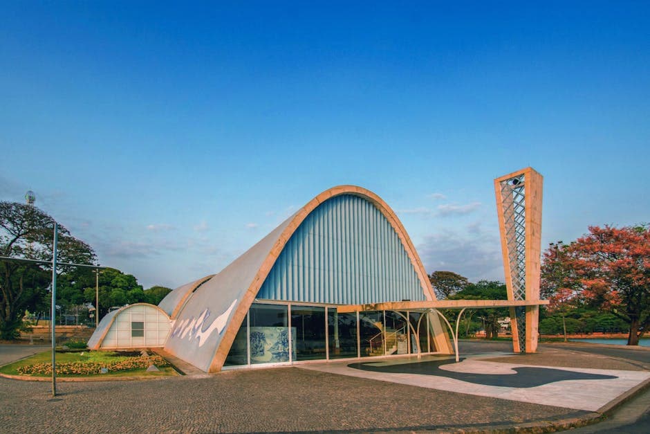 Stunning view of São Francisco de Assis Church showcasing modern architecture in Belo Horizonte, Brazil.
