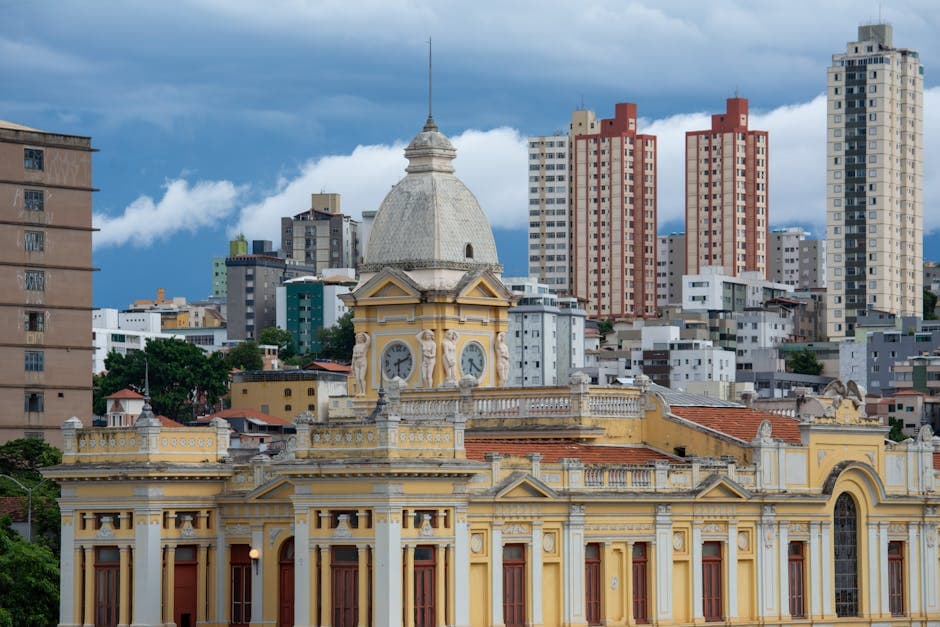 View of the iconic Central Station and modern skyline in Belo Horizonte, Brazil.