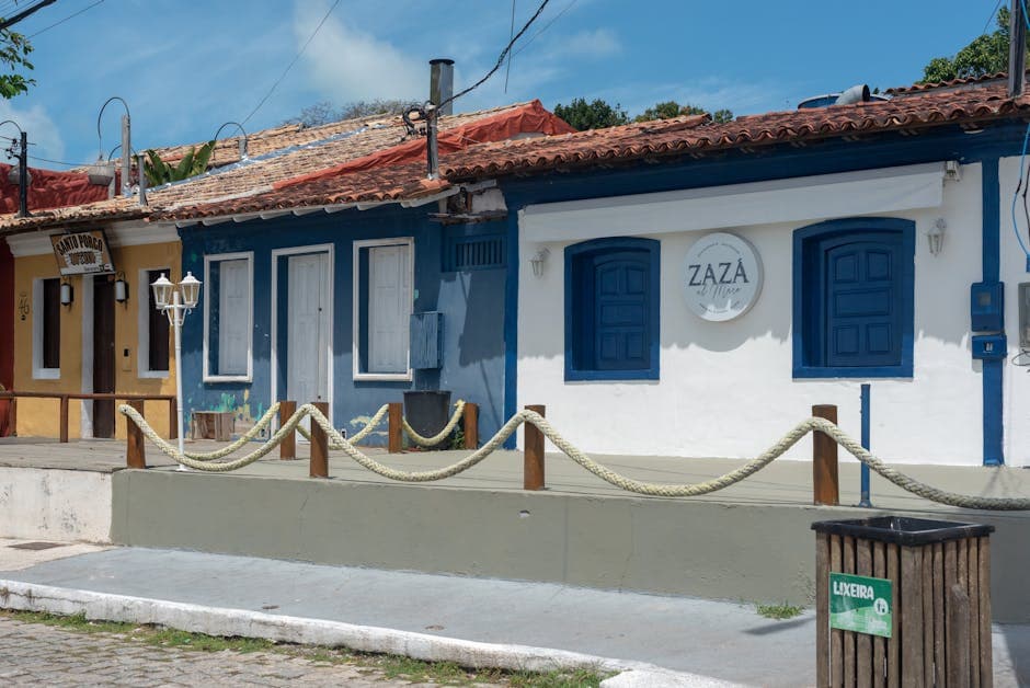 Charming street view of Arraial d'Ajuda, Bahia showcasing vibrant architecture.