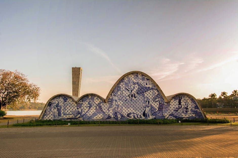 The Church of São Francisco de Assis with stunning tile facade during sunset in Belo Horizonte, Brazil.