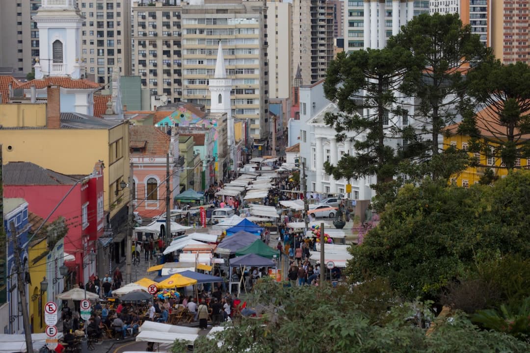a city street with many tents