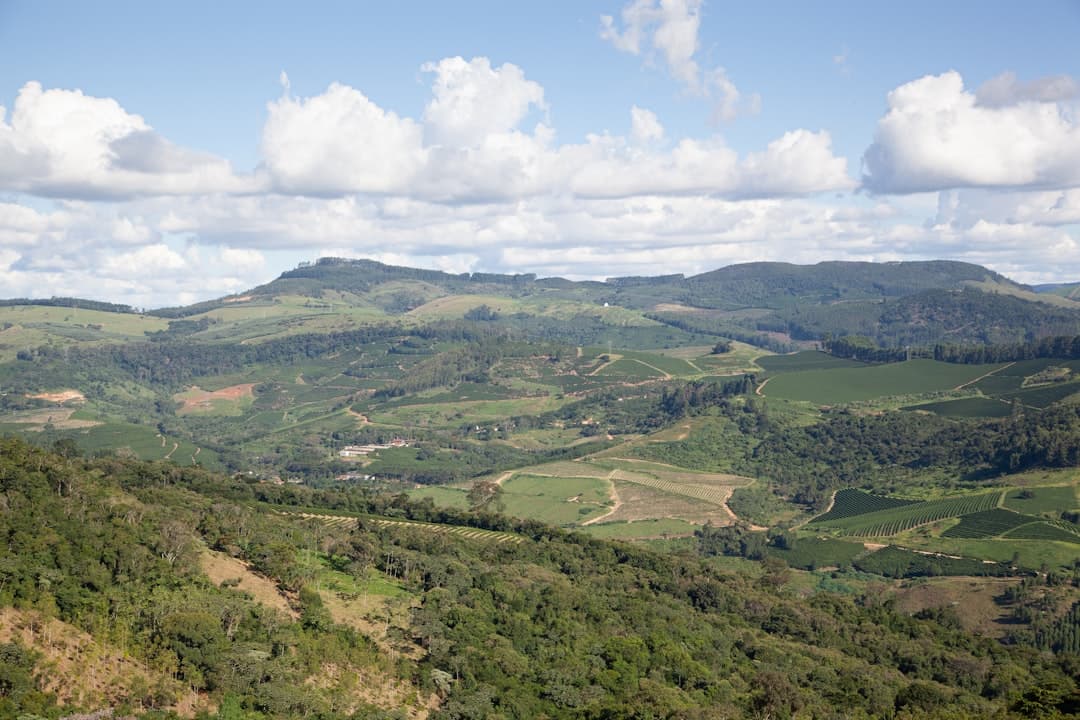 a view of a lush green valley surrounded by mountains