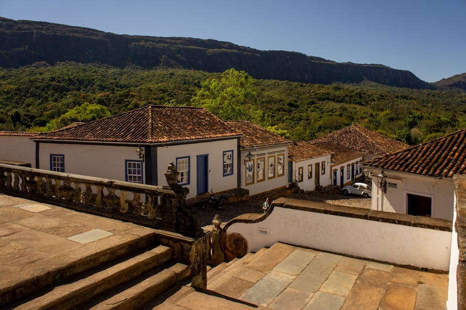 Charming colonial houses with tile roofs in Tiradentes, MG, Brazil.