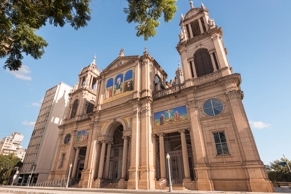 Beautiful architecture of Porto Alegre Cathedral in Rio Grande do Sul, Brazil on a sunny day.
