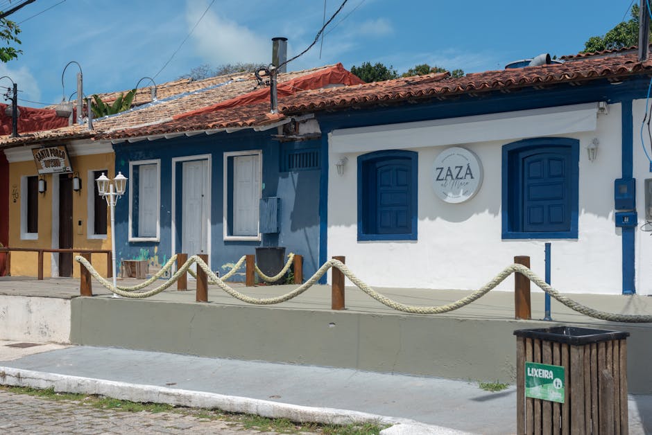 Charming street view of Arraial d'Ajuda, Bahia showcasing vibrant architecture.