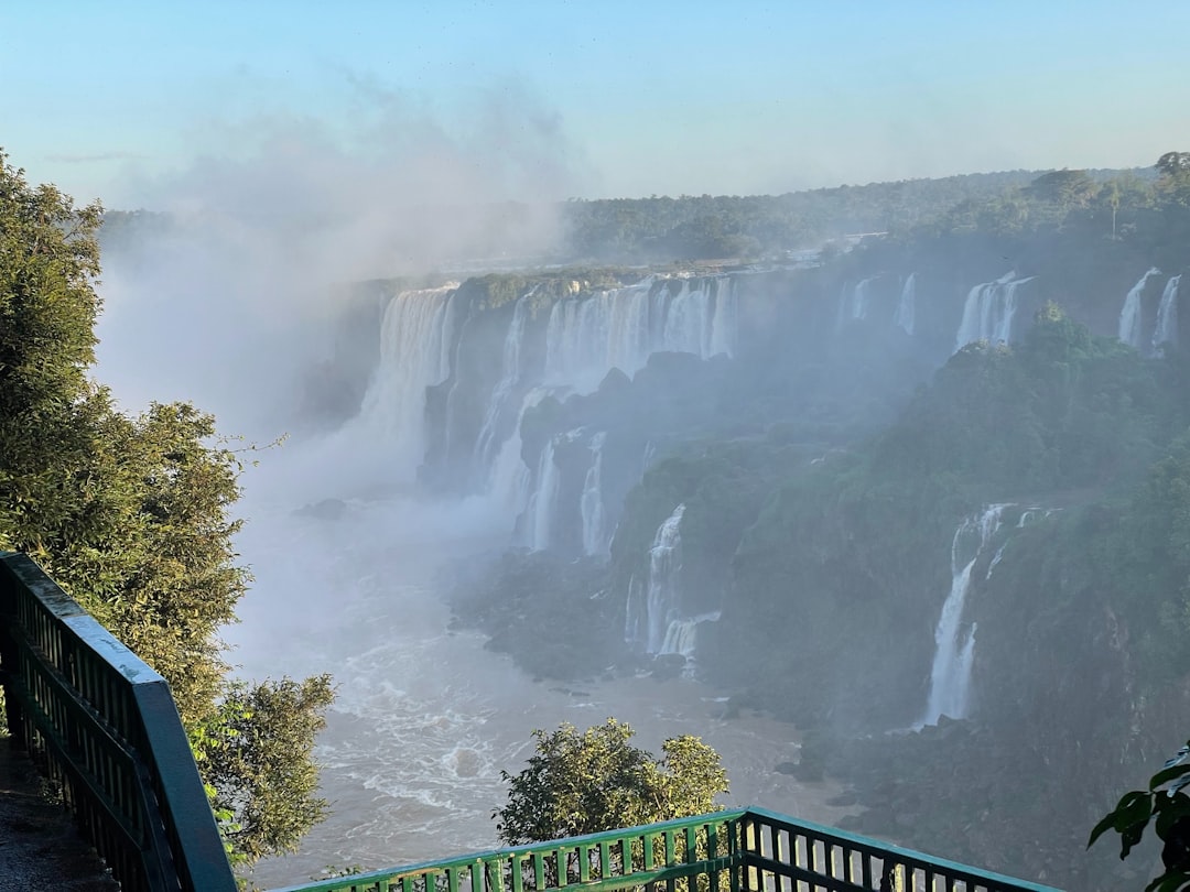 A view of a waterfall from a bridge