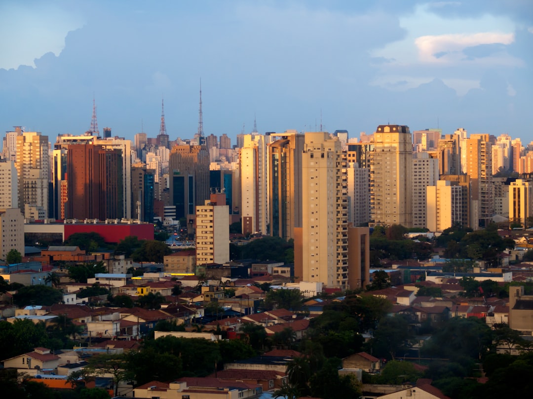 a view of a city with tall buildings