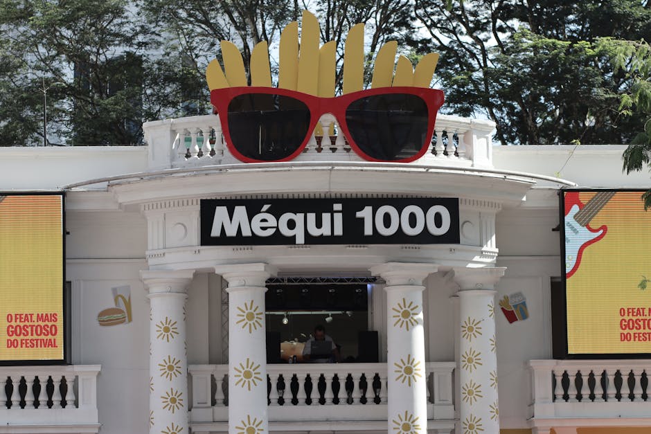 Exterior of Méqui 1000 with festival decor in São Paulo, Brazil.