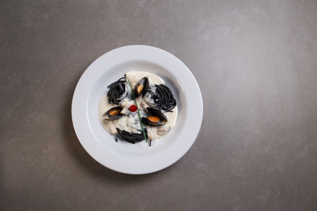 white ceramic plate with white and brown dish