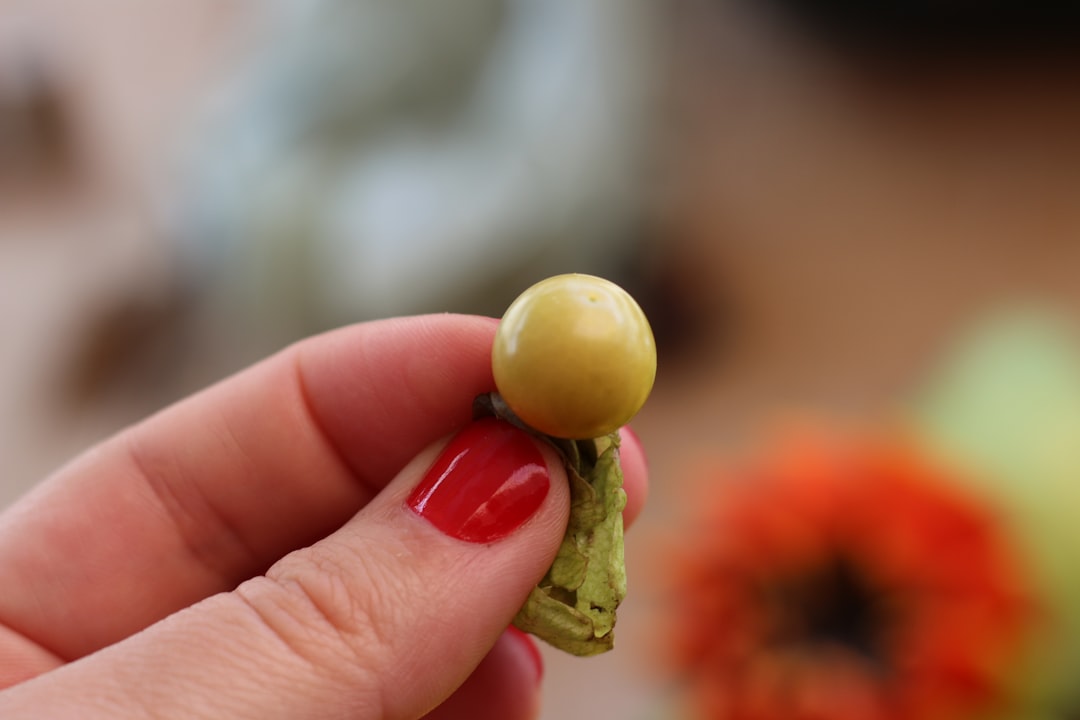 a person holding a tiny object in their hand